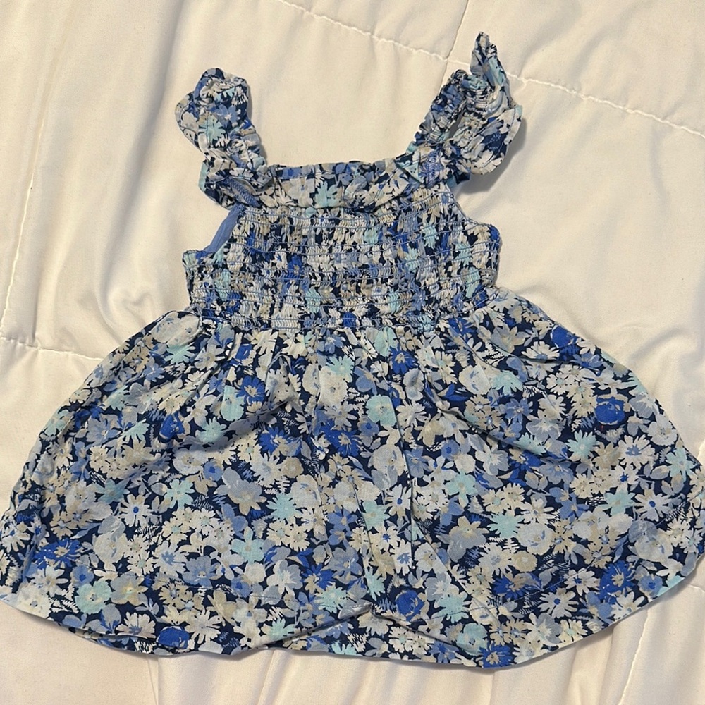 Baby Gap Floral Blue and White Smocked Dress